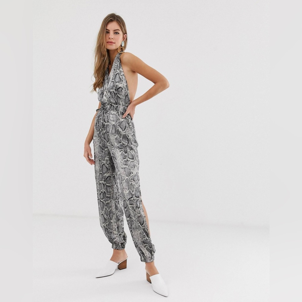 Parisian Tall Grey Snake Skin Jumpsuit Size 6